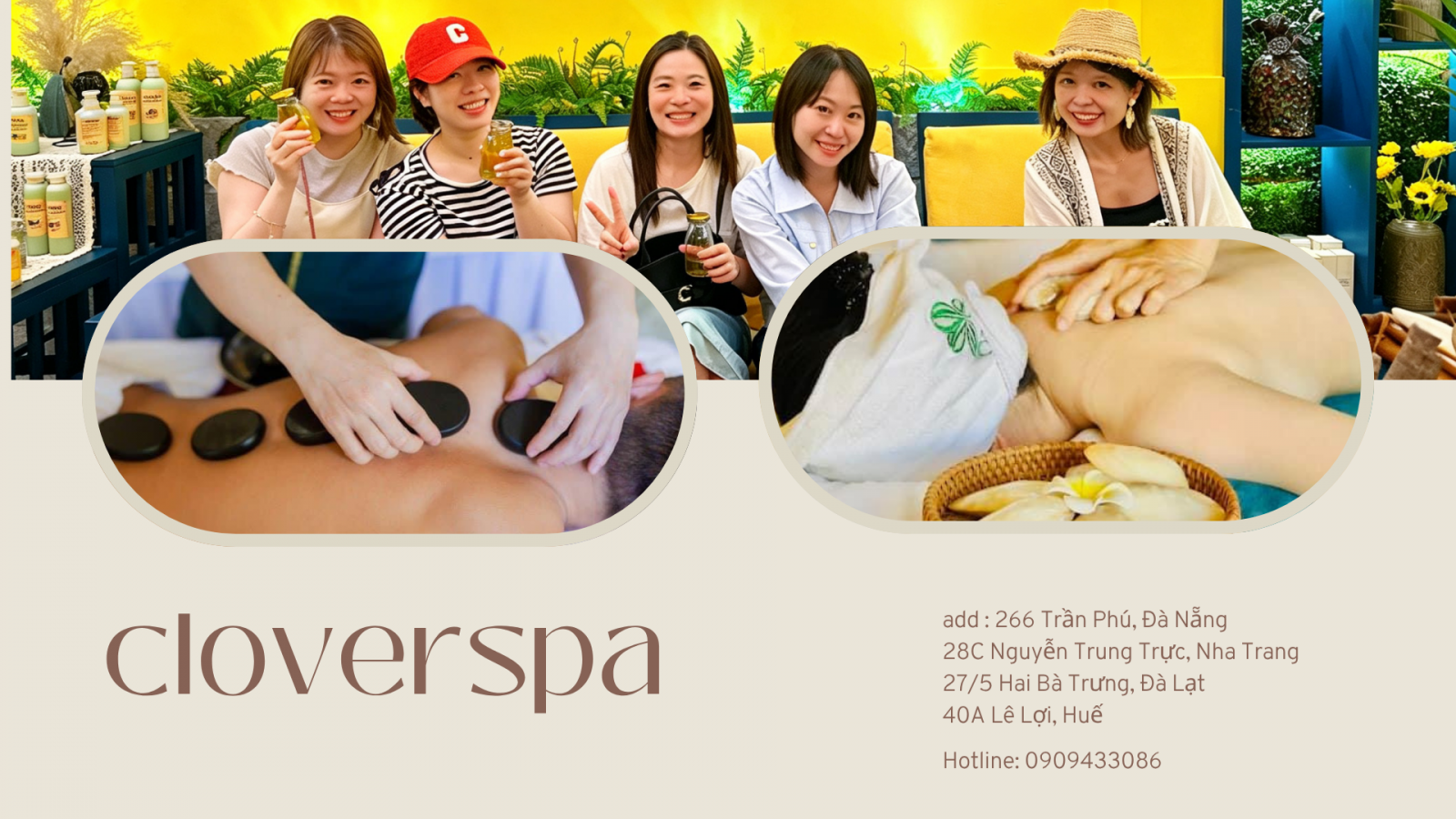 Clover spa top spa nổi tiếng tại Đà Nẵng, Nha Trang, Đà lạt và Huế